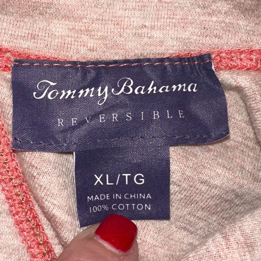 Men's Tommy Bahama 100% Cotton Peach Reversible 1/4 Zip Sweater Size XL - Picture 5 of 10